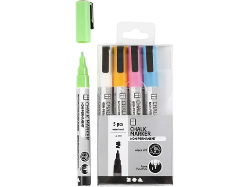 [90140536 1140072] Creativ Company Kreidemarker Kräftige Farben 5 Stück, Mehrfarbig