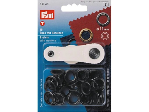 [90142016 1087990] Prym Ösen + Scheiben 11 mm, Schwarz, 15 Stück