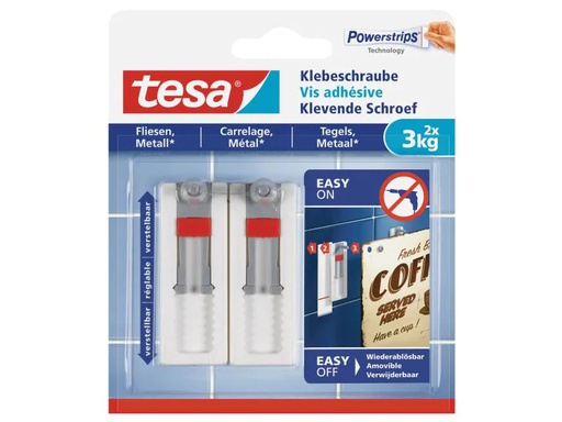 [90142167 491943] tesa Klebeschraube 3 kg für Fliesen + Metall, verstellbar