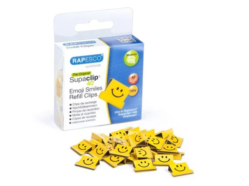 [90143190 916030] Rapesco Papierklemme Supaclip 40 Nachfüllklammern Emojis, Gelb