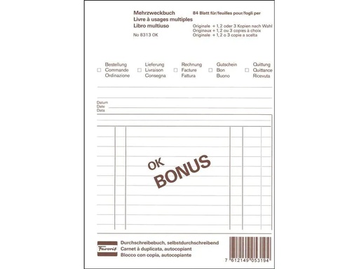 [90001414 1211627] Favorit Durchschreibeblock 149 x 209 mm Bonus, 84 Blatt