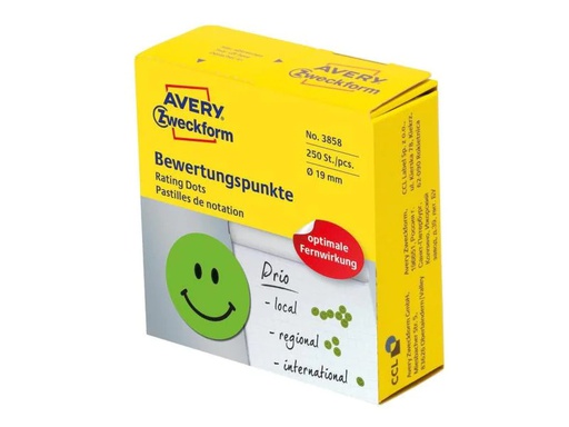 [90144822 792495] Avery Zweckform Motivsticker Smiley 19 mm Bewertungspunkte, Grün