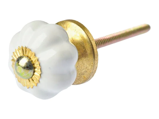 [90145364 1176529] Tranquillo Möbelgriff handgemacht, Ø 3 cm, Weiss/Gold