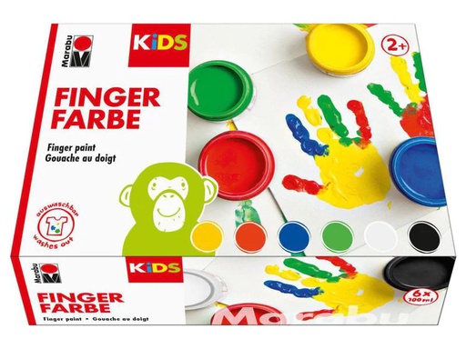 [90014545 844465] Marabu Fingerfarbe Kids 100 ml, Blau/Gelb/Grün/Rot/Schwarz/Weiss
