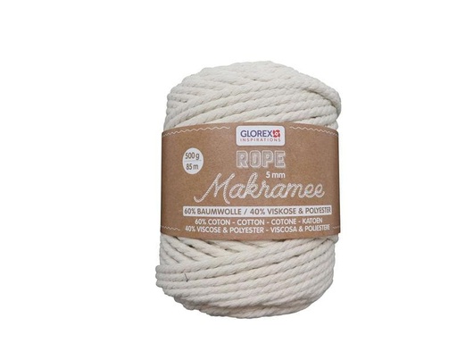 [90014586 1162212] Glorex Wolle Makramee Rope gedreht 5 mm, 500 g, Weiss