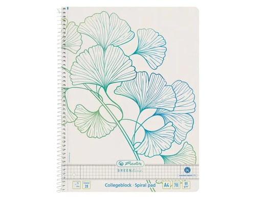 [90146763 1129081] Herlitz Notizheft GREENline A4, Kariert, Ginkgo