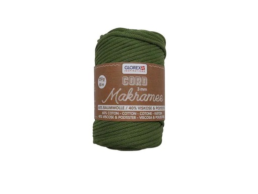 [90147844 1162198] Glorex Wolle Makramee Cord gewebt 85 m x 3 mm, 250 g, Olivgrün