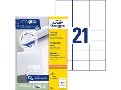 [90149748 95730] Avery Zweckform Universal-Etiketten 3652 70 x 42.3 mm, 100 Blatt