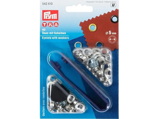 [90149997 1088000] Prym Ösen + Scheiben 5 mm, Silber, 40 Stück