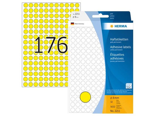 [90150544 1092652] HERMA Vielzweck-Etiketten 2211 Ø 8 mm, Gelb, 32 Blatt