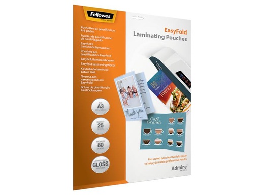 [90151771 916459] Fellowes Laminierfolie Easyfold  A3, 80 µm, 25 Stück, Glänzend