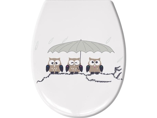 [90152172 648419] Kleine Wolke Toilettensitz Eulen mit Absenkautomatik, Weiss/Grau/Braun