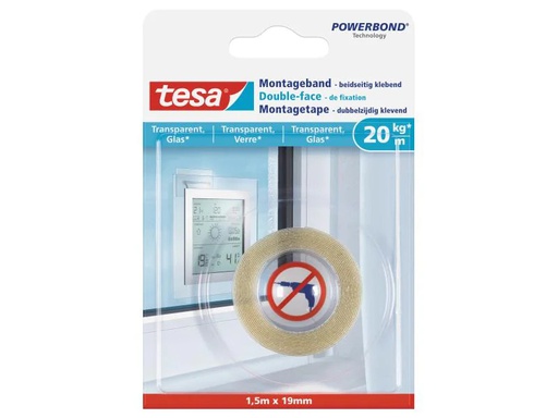 [90152214 491928] tesa Montageband 1.5 m x 19 mm für transparente Flächen