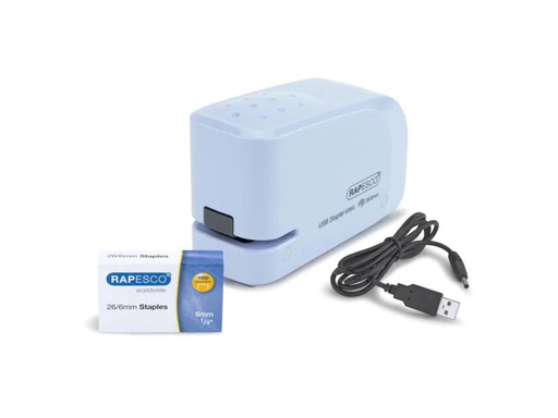 [90152418 916041] Rapesco Elektrisches Heftgerät 626EL USB/Batterie, Hellblau