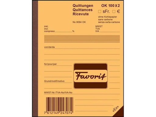 [90152606 1211598] Favorit Durchschreibeblock 113 x 144 mm Quittungen, Blau/Weiss