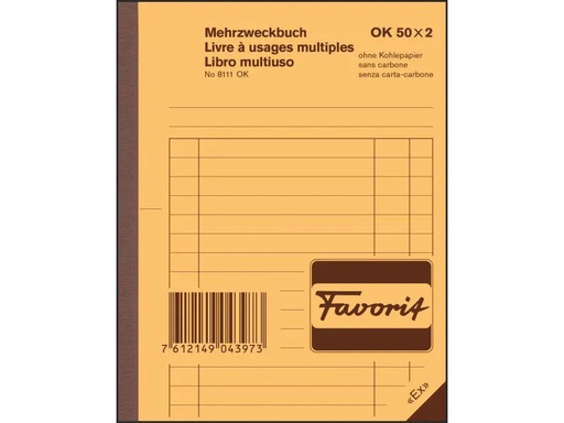 [90155024 683193] Favorit Durchschreibeblock 113 x 144 mm Mehrzweckbuch, Blau/Weiss