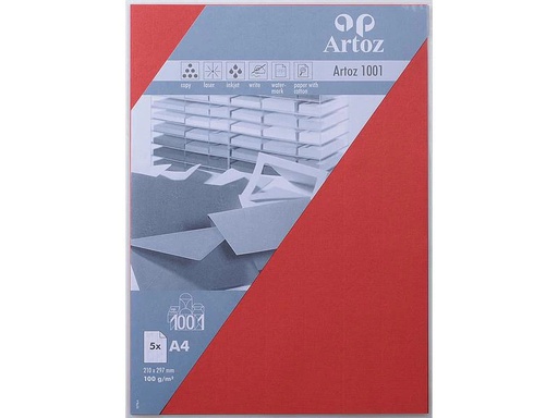 [90155614 1212340] Artoz Schreibpapier 1001 A4 100 g/m² 5 Blatt, Rot