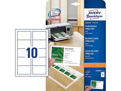 [90001533 926342] Avery Zweckform Visitenkarten-Etiketten 85 x 54 mm, 200 g/m² 100 Stück