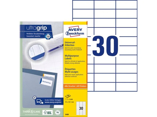 [90155836 95727] Avery Zweckform Universal-Etiketten 3489 70 x 29.7 mm, 100 Blatt