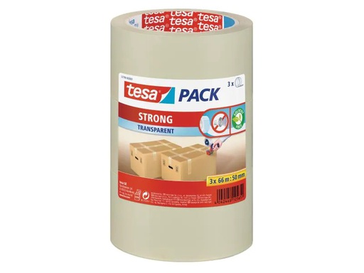 [90155882 521627] tesa Klebeband strong 50 mm x 66 m, Transparent, 3 Rollen