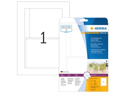 [90158791 1085820] HERMA CD-Einleger 5036 Weiss, 25 Etiketten