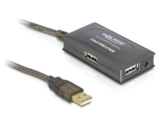 [90160130 170243] Delock USB 2.0-Verlängerungskabel mit 4-Port HUB USB A - USB A 10 m