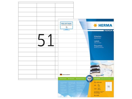 [90160160 1110544] HERMA Vielzweck-Etiketten A4 70 x 16.9 mm, 5100 Etiketten