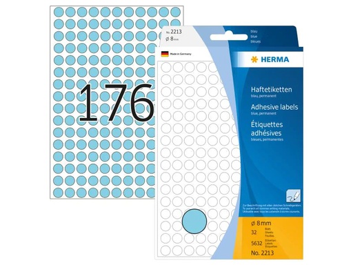 [90160284 1092654] HERMA Vielzweck-Etiketten 2213 Ø 8 mm, Blau, 32 Blatt