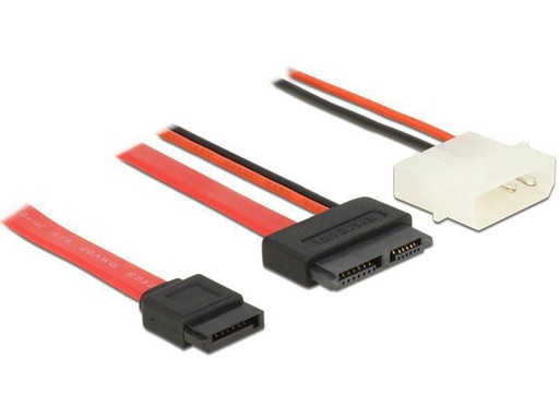 [90161011 419161] Delock Slim-SATA-Kabel rot, Molex Strom, 50 cm