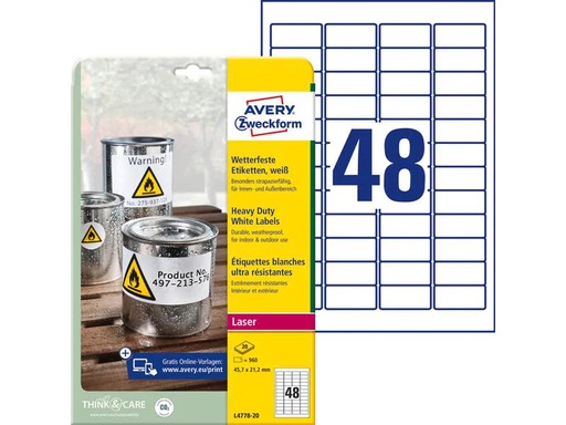 [90016607 926315] Avery Zweckform Universal-Etiketten L4778-20 Wetterfest