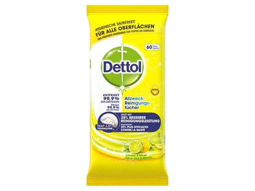 [90016782 910043] Dettol Allzweck-Reinigungstücher Limette &amp; Minze 60 Stück