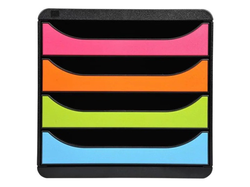[90017321 914591] Exacompta Schubladenbox Big Box 4 Schubladen, Schwarz / Harlekin