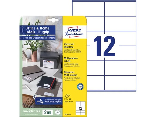 [90001715 1131947] Avery Zweckform Universal-Etiketten 3424 105 x 48 mm, 10 Blatt