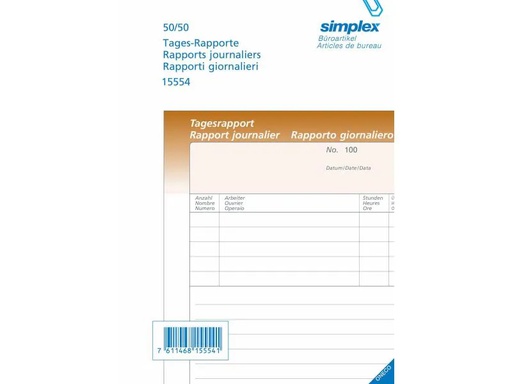 [90017798 516815] Simplex Durchschreibeblock Tagesrapport D/F/I A5