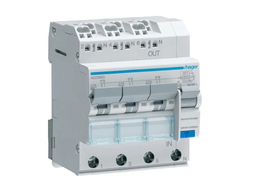 [90017903 889163] Hager FI / LS 3-3 x 1PN 6kA C-16A 30mA A QC/BA