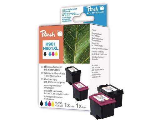[90019340 232413] Peach Tintenset HP Nr. 901XL (CC654AE/CC656AE) BK, C, M, Y