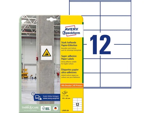 [90019695 476646] Avery Zweckform Universal-Etiketten L7875-20 105 x 48 mm