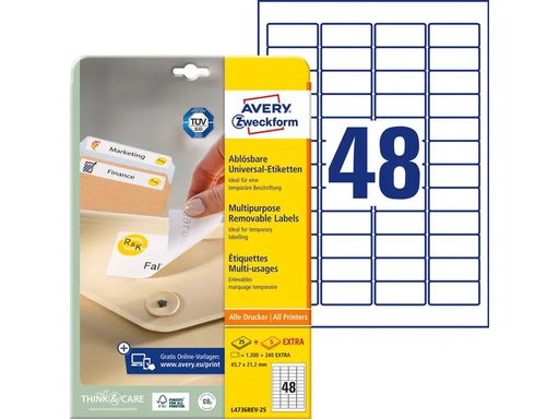 [90019919 177512] Avery Zweckform Mini-Etiketten Stick + Lift 45.7 x 21.2 mm, 25 Blatt