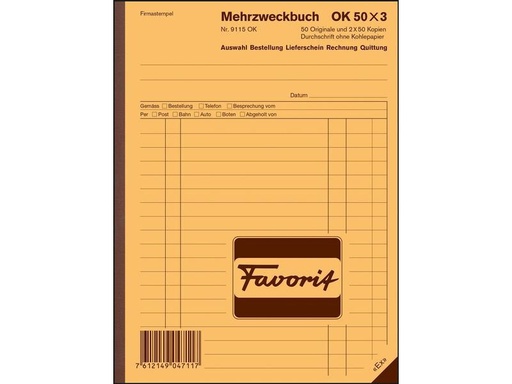 [90002164 1128213] Favorit Durchschreibebuch A5 Mehrzweckbuch, Blau