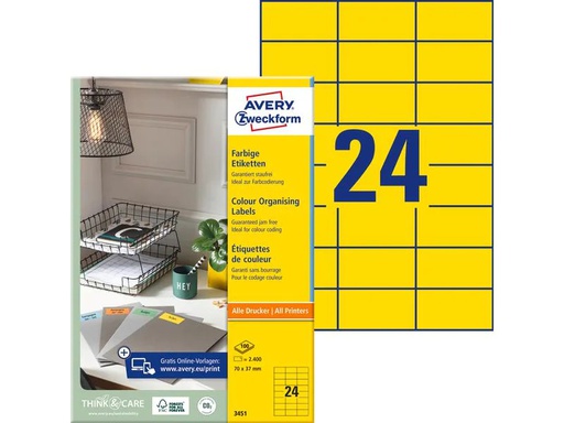 [90022085 926281] Avery Zweckform Universal-Etiketten 3451 70 x 37 mm, Gelb