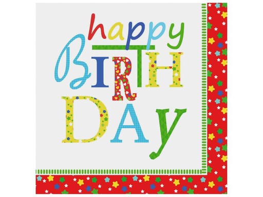 [90022793 553434] Papstar Papierservietten Happy birthday 33 cm x 33 cm, 20 Stück