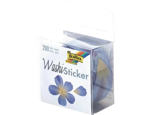[90022876 982414] Folia Sticker auf Rolle Washi Blüten, Blau, 200 Sticker
