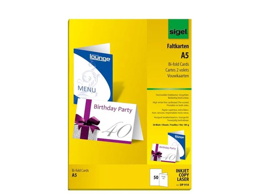 [90169456 1219582] Sigel Blankokarte A5 (A4), 20 Blatt, Weiss