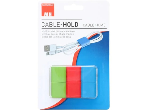 [90169896 1227318] Max Hauri Kabel-Clip Hold, 6 Stück, Grün, Rot, Blau