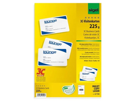[90170149 1219665] Sigel Visitenkarten-Etiketten mit runden Ecken, 40 Blatt, Weiss