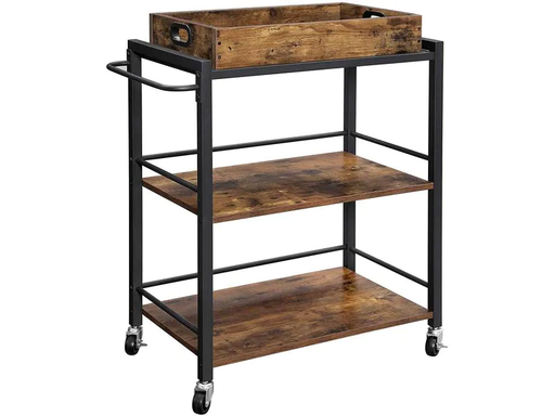 [90170346 1171315] VASAGLE Bartrolley mit Tablett 65 x 86 cm, Braun/Schwarz