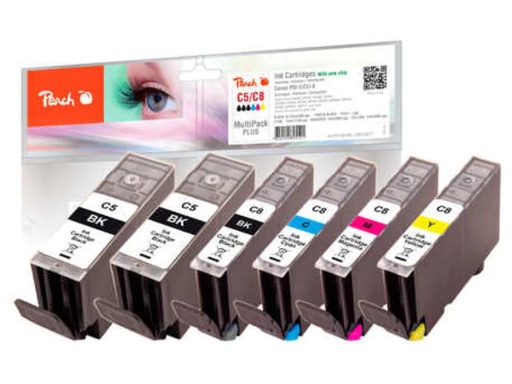 [90170706 1142507] Peach Tinte Canon GI-5 / CLI-8 2x BK, 1x PBK, 1x C, 1x M, 1x Y