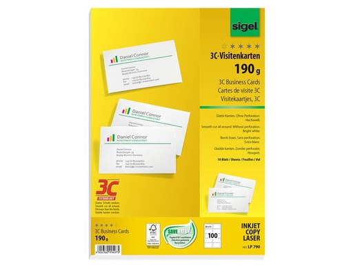 [90170981 1219659] Sigel Visitenkarten-Etiketten 8.5 x 5.5 cm, 10 Blatt, 190 g, Weiss