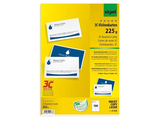 [90171054 1219669] Sigel Visitenkarten-Etiketten 8.5 x 5.5 cm, 10 Blatt, 225 g, Weiss
