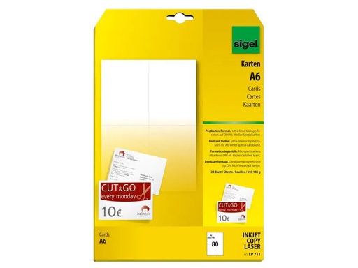 [90171212 1219656] Sigel Postkarte A6 (A4), 20 Blatt, 185 g, Weiss